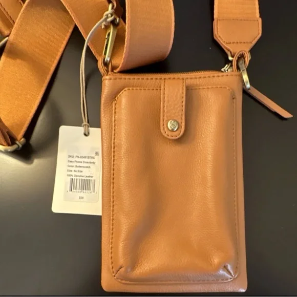 HOBO Cass Tan Pebble Leather Crossbody Phone Pouch Adjustable Strap - Picture 1 of 14